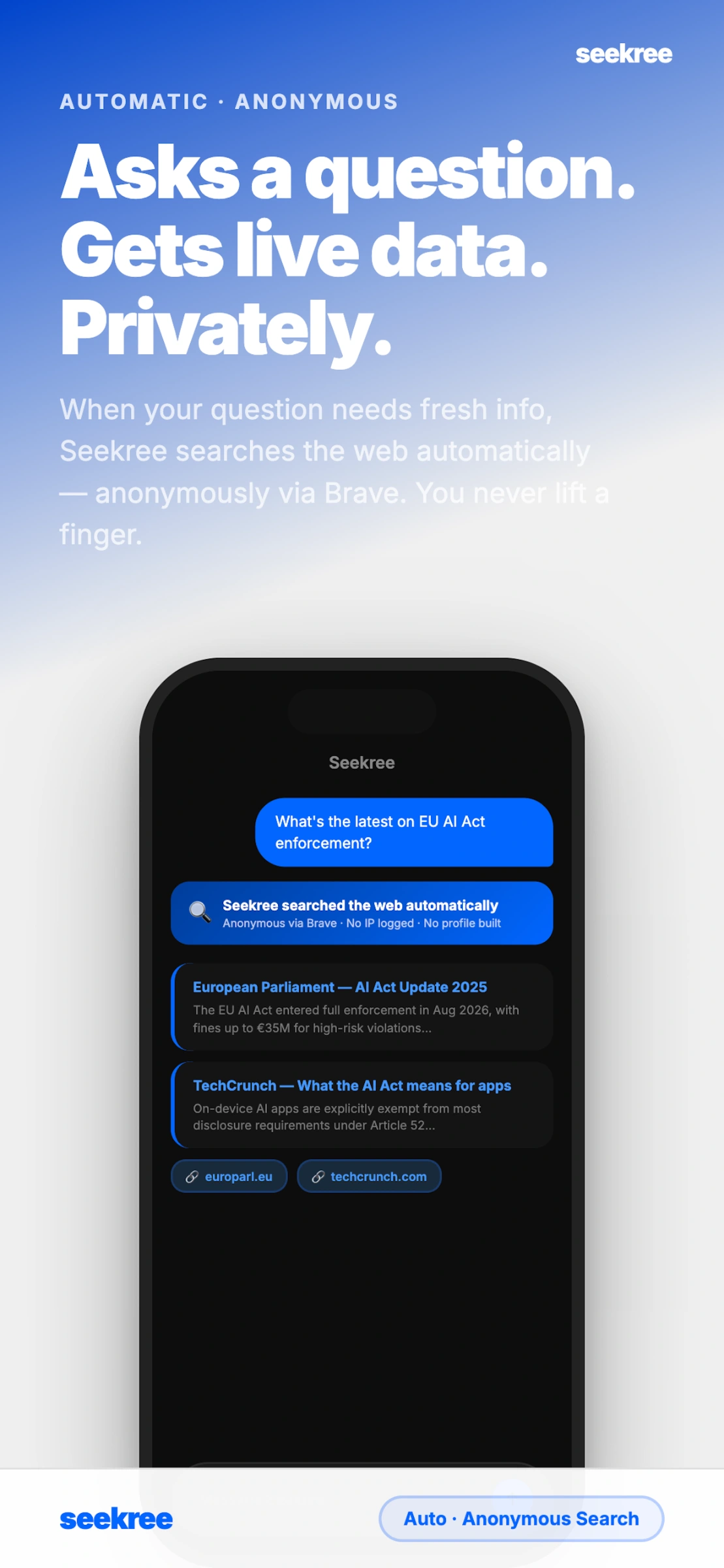An AI Chat with full anonymous Web Search that keeps your conversation on your device, never shared with a server.